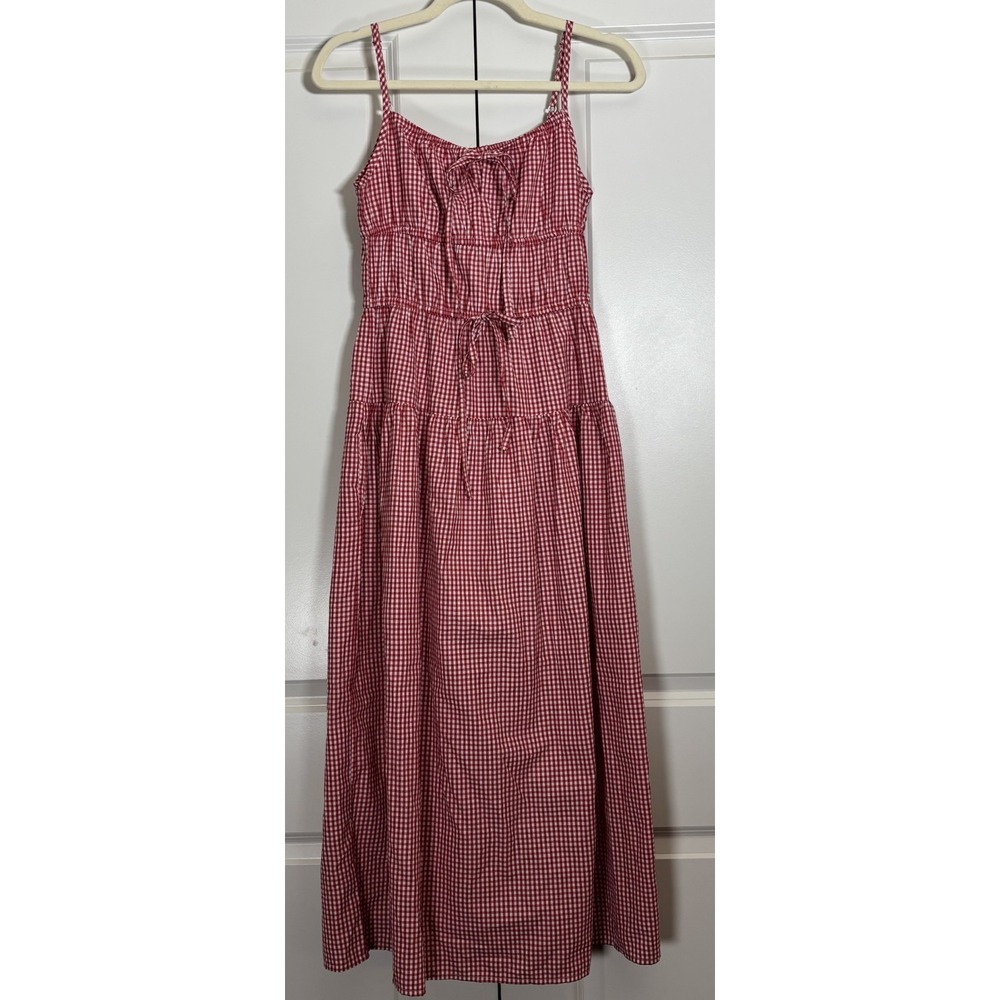 Sim & Sam Womens Maxi Dress Red White Gingham Check Sleeveless Tie Front S